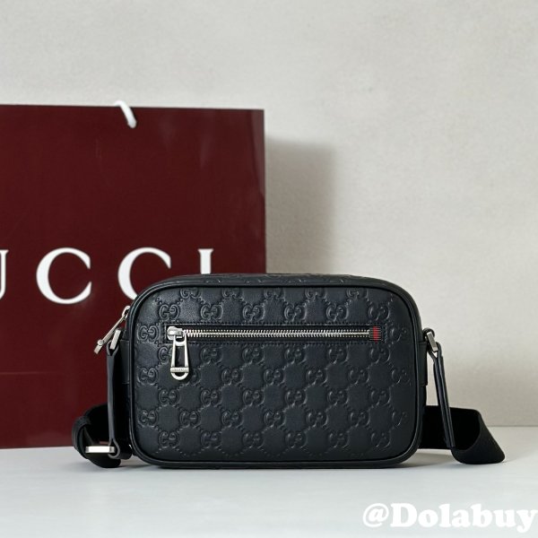 Gucci AAA+ 1:1 850242 Black GG Emblem Small Crossbody Mens Bag