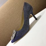 Best Manolo Blahnik HANGISI GLITTER Fabric Jewel Buckle Pumps