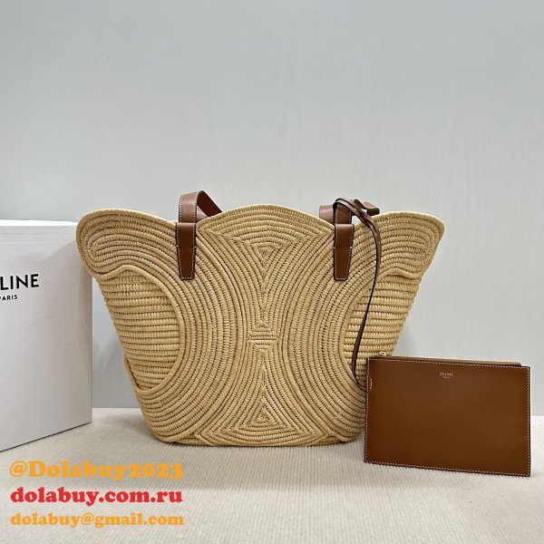 7 Star CELINE TRIOMPHE Hand-woven Raffia Bag