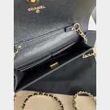 2026 CC Shiny Grained Calfskin Wallet on Chain