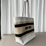 TOP MIU MIU Raffia-effect woven tote bag 5BG228