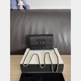 2026 CC Shiny Grained Calfskin Wallet on Chain