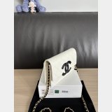 2026 CC Shiny Grained Calfskin Wallet on Chain