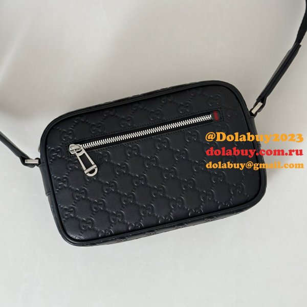 Gucci AAA+ 1:1 850242 Black GG Emblem Small Crossbody Mens Bag