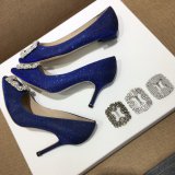 TOP Manolo Blahnik HANGISI GLITTER Fabric Jewel Buckle Pumps