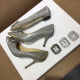 TOP Manolo Blahnik HANGISI GLITTER Fabric Jewel Buckle Pumps